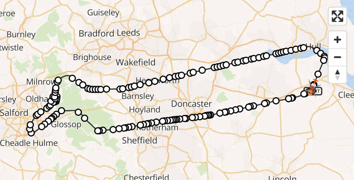 Flight route map: Coastguard Helicopter to Kirmington, Forty Foot Lane