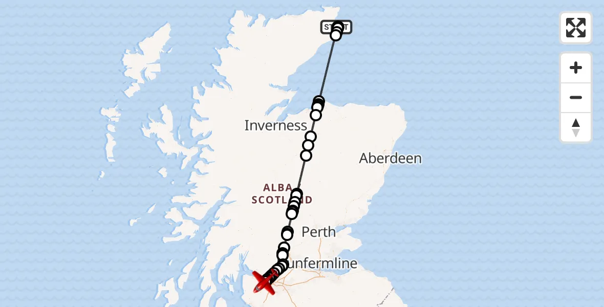 Flight route map: Air Ambulance Aircraft to Glasgow Airport, Glasgow Airport