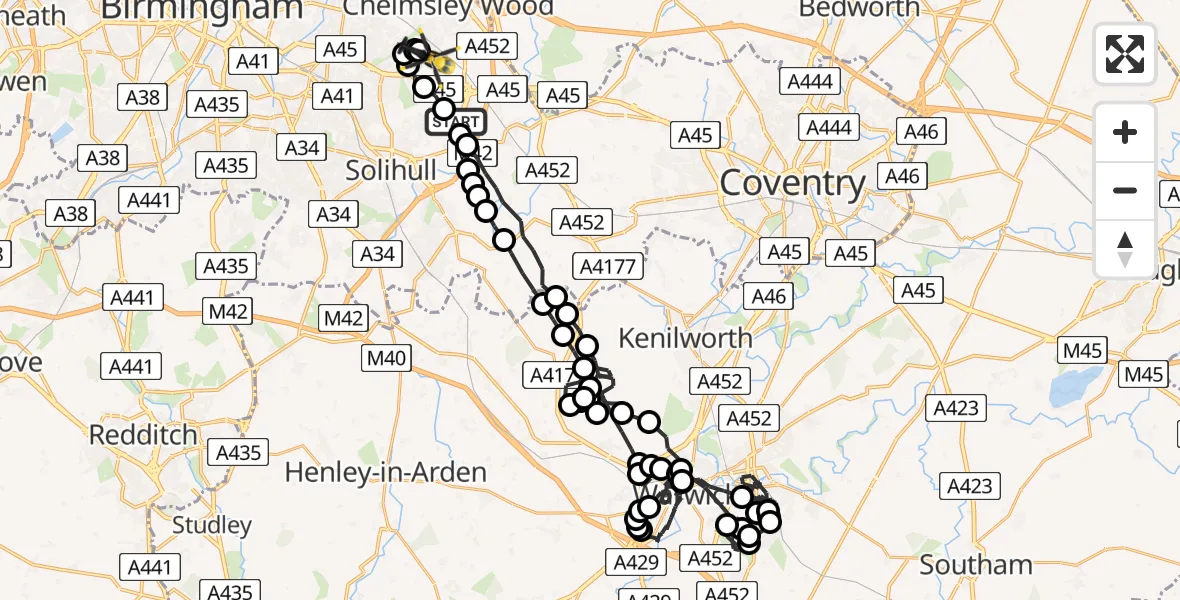 Flight route map: Police Helicopter to Birmingham Airport, Birmingham Airport