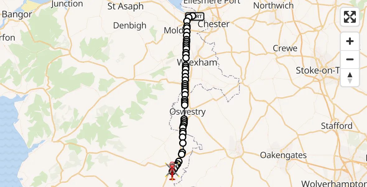 Routekaart van de vlucht: Air Ambulance Helicopter to Welshpool Airport, Welshpool Airport