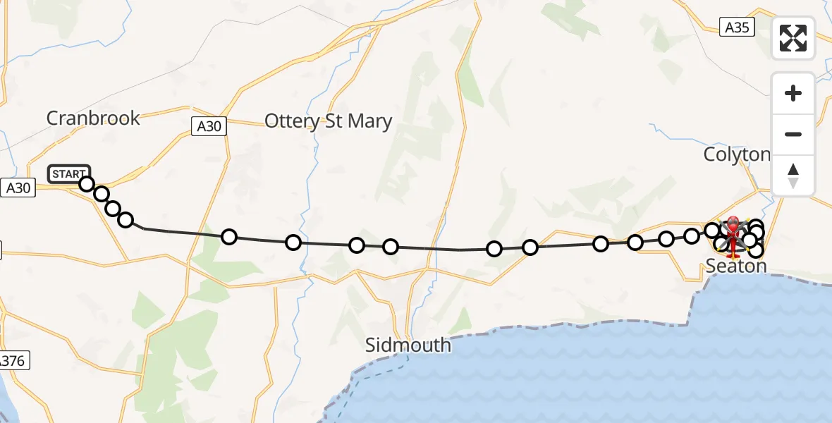Flight route map: Air Ambulance Helicopter to Seaton, Valley View