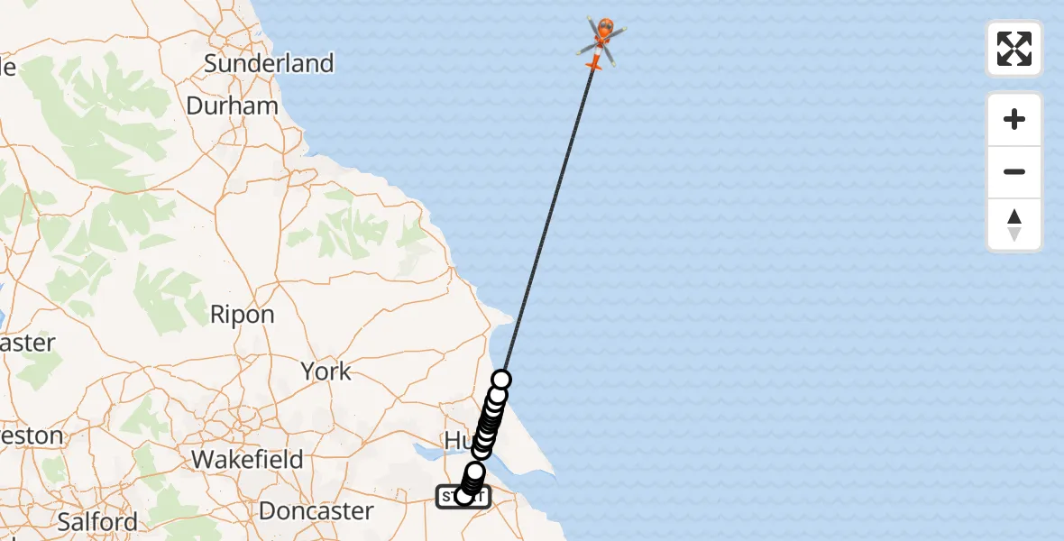 Flight route map: Coastguard Helicopter to North Sea, North Sea