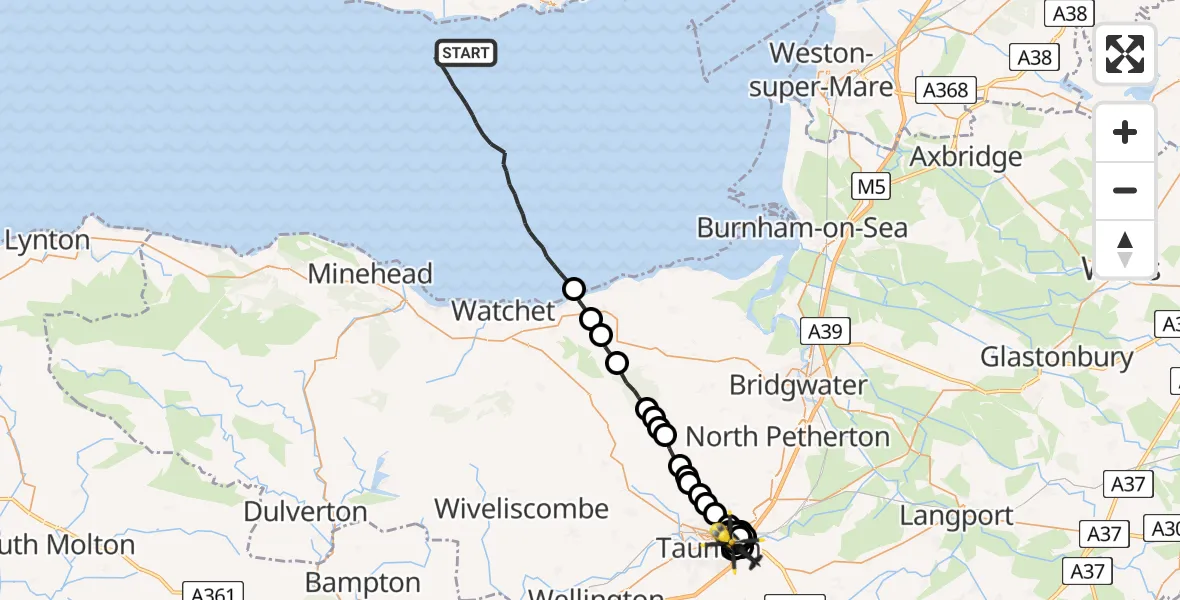 Routekaart van de vlucht: Police Helicopter to Taunton, Medway Close