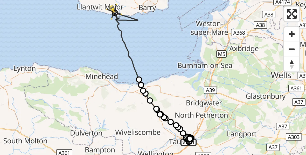 Flight route map: Police Helicopter to Gileston, Gileston