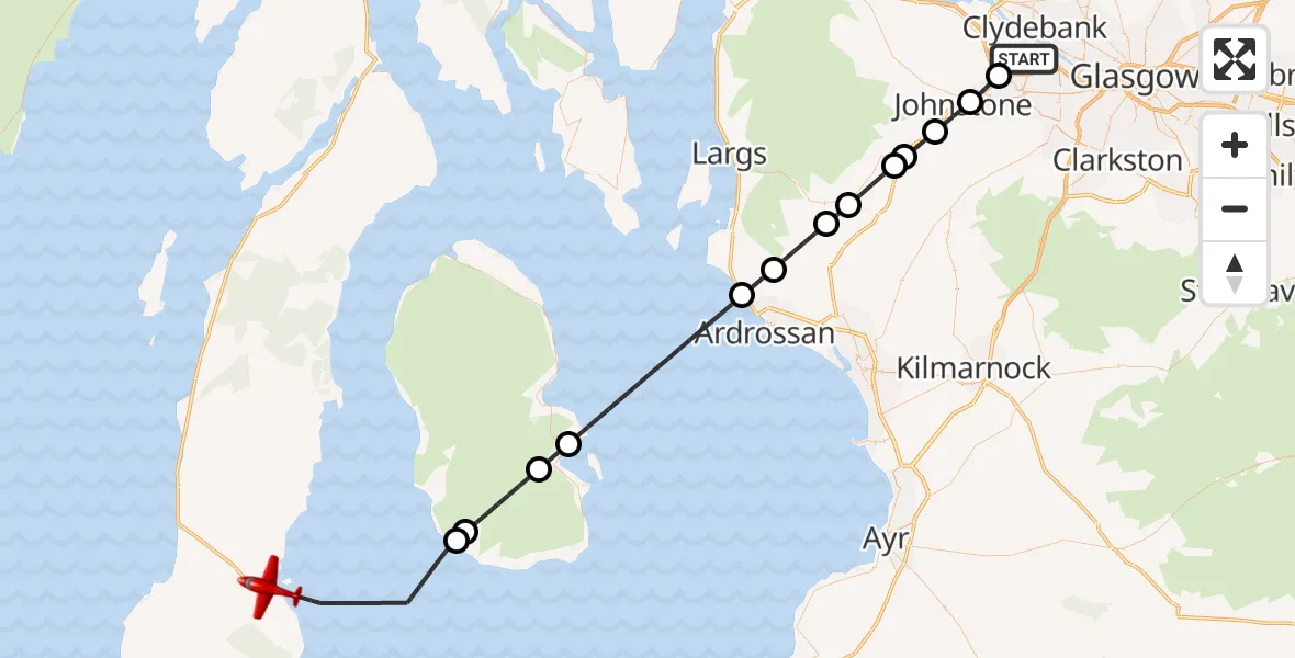 Flight route map: Air Ambulance Aircraft to Campbeltown, The Le'arside Road