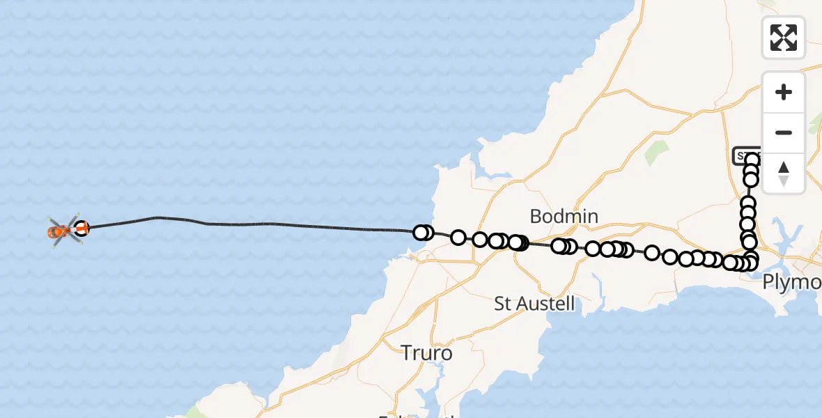 Routekaart van de vlucht: Coastguard Helicopter to North Atlantic Ocean, North Atlantic Ocean
