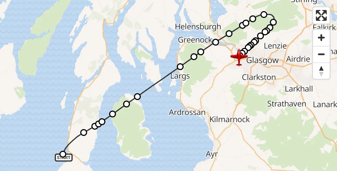Flight route map: Air Ambulance Aircraft to Glasgow Airport, Glasgow Airport