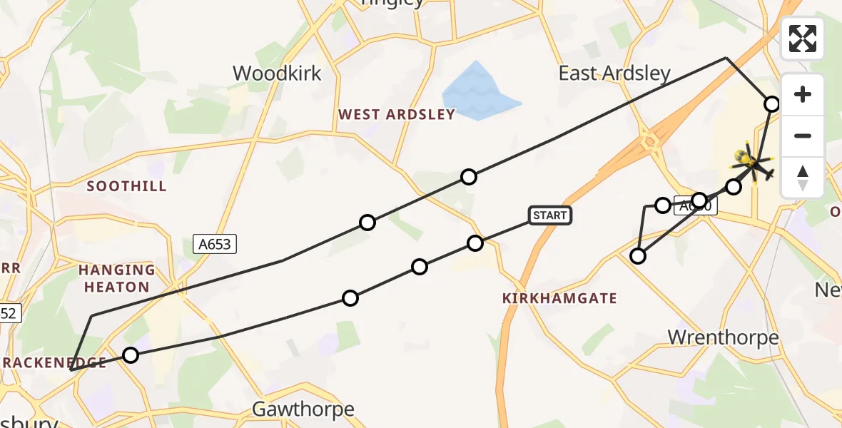 Flight route map: Police Helicopter to Lofthouse Gate, Kenmore Road
