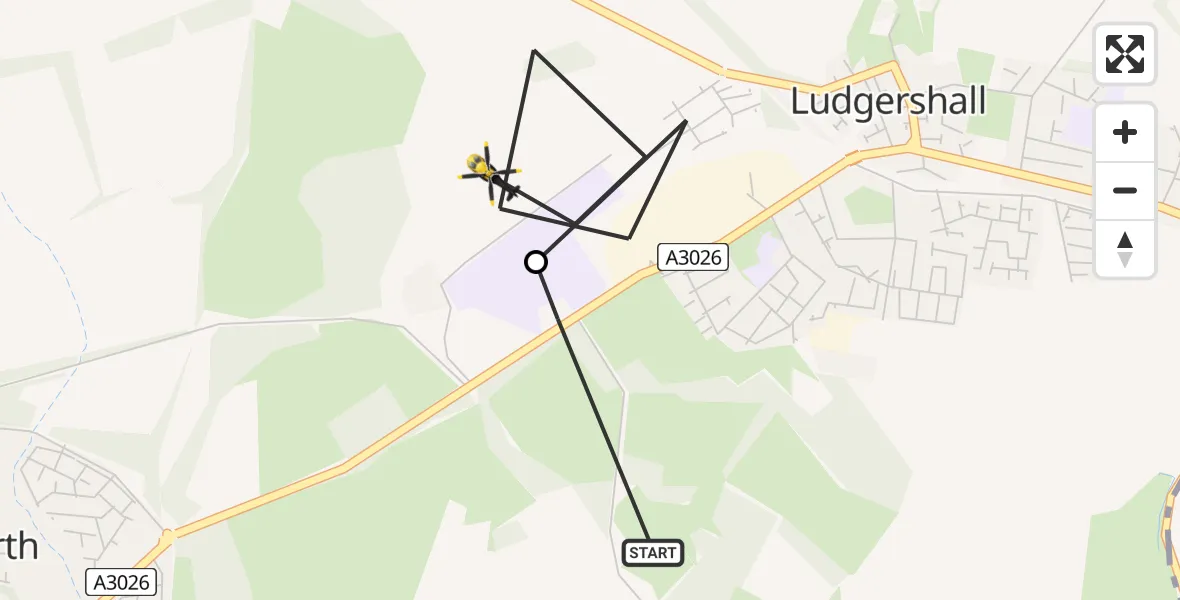 Flight route map: Police Helicopter to Ludgershall, Ludgershall