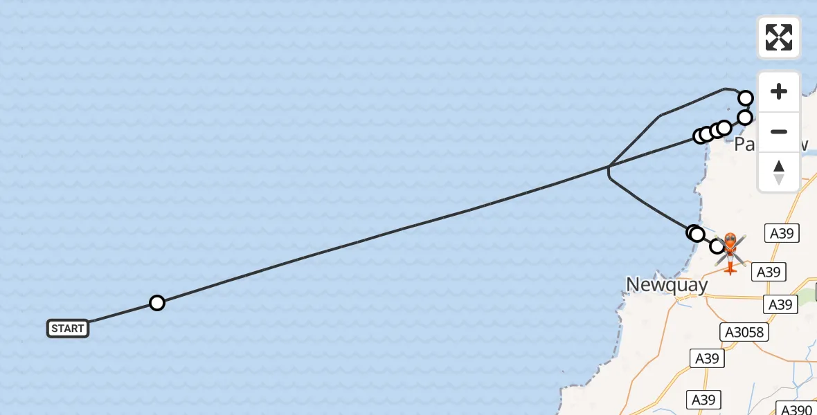 Flight route map: Coastguard Helicopter to Cornwall Airport Newquay, Cornwall Airport Newquay