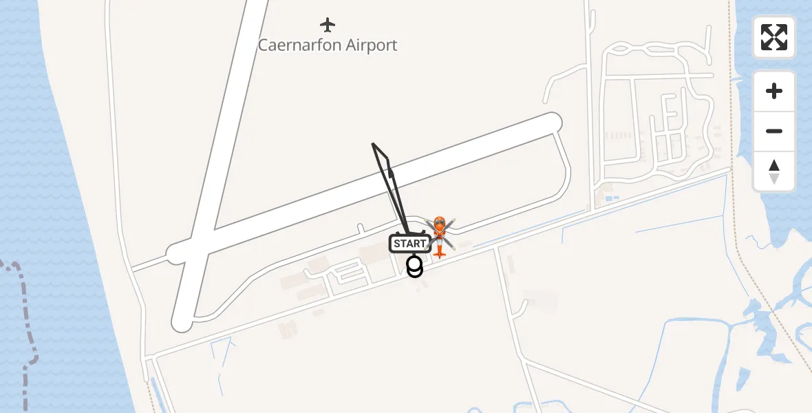 Flight path map showing Coastguard Helicopter route from Caernarfon Airport to Caernarfon Airport