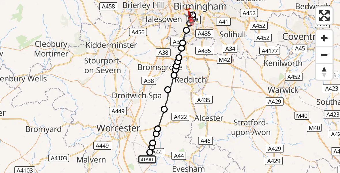 Flight route map: Air Ambulance Helicopter to Metchley, Metchley Park Road