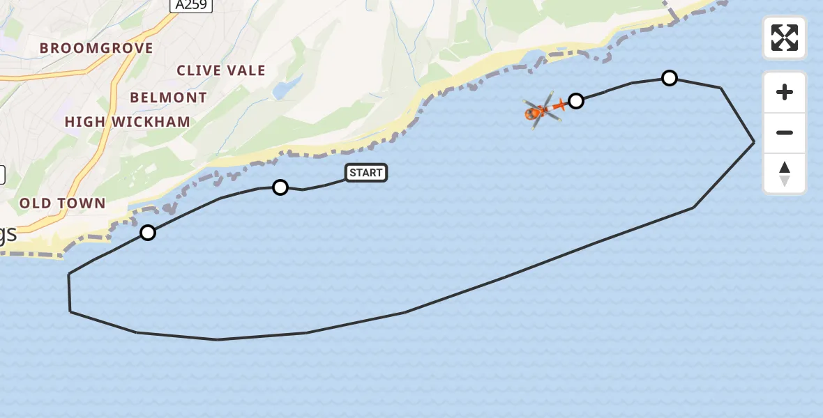 Routekaart van de vlucht: Coastguard Helicopter to Hastings, English Channel