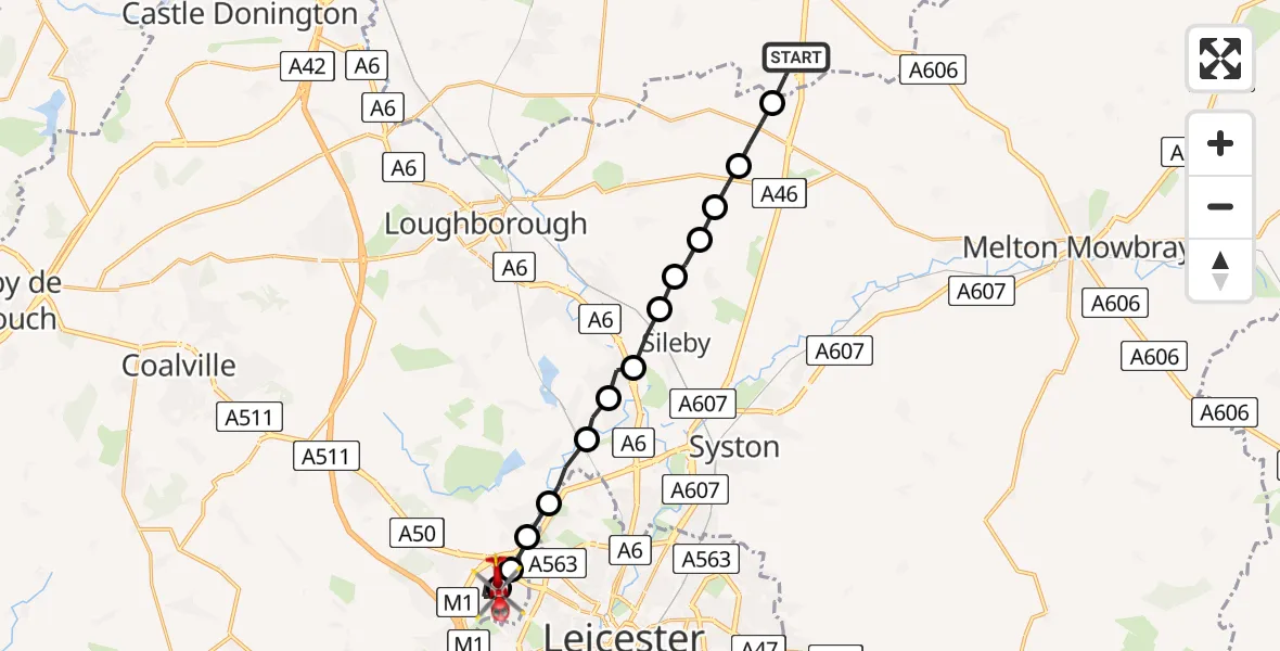 Routekaart van de vlucht: Air Ambulance Helicopter to Glenfield, West Street