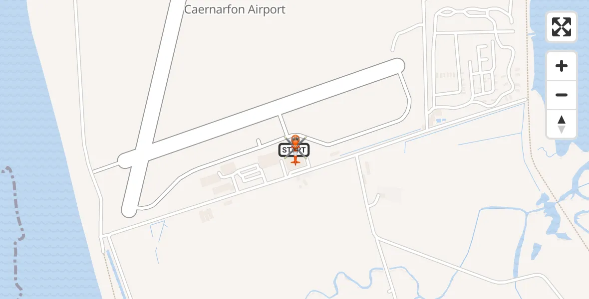 Flight path map showing Coastguard Helicopter route from Caernarfon Airport to Caernarfon Airport