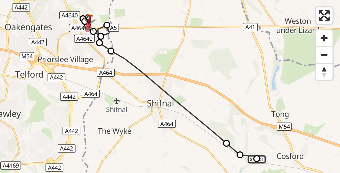 Routekaart van de vlucht: Air Ambulance Helicopter to Telford, Telford