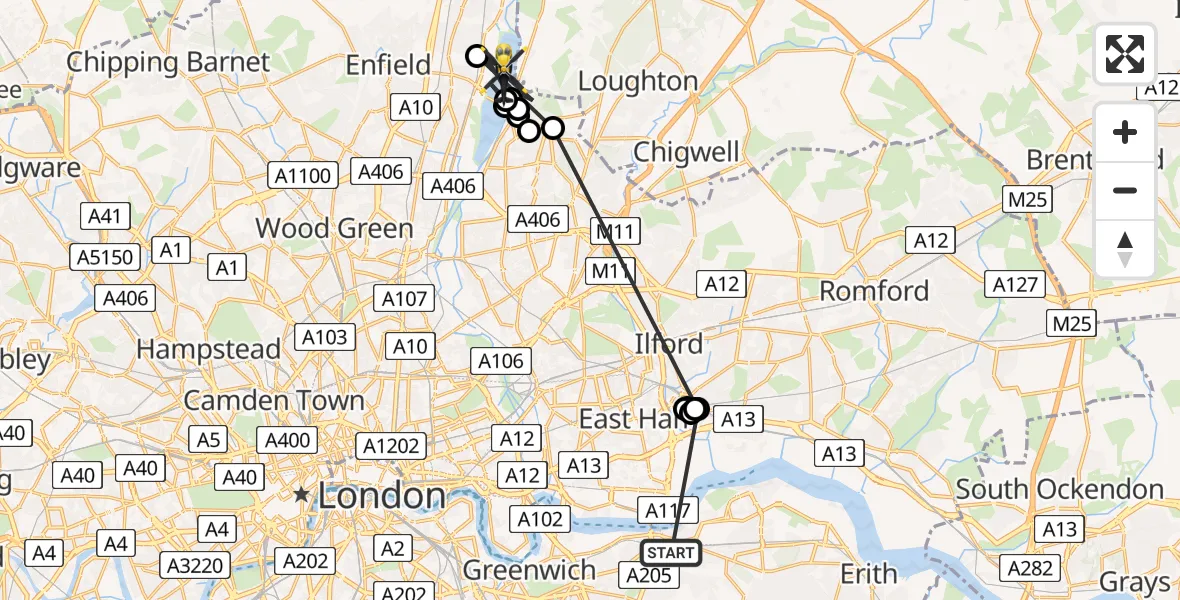 Flight route map: Police Helicopter to King George V Reservoir, King George V Reservoir