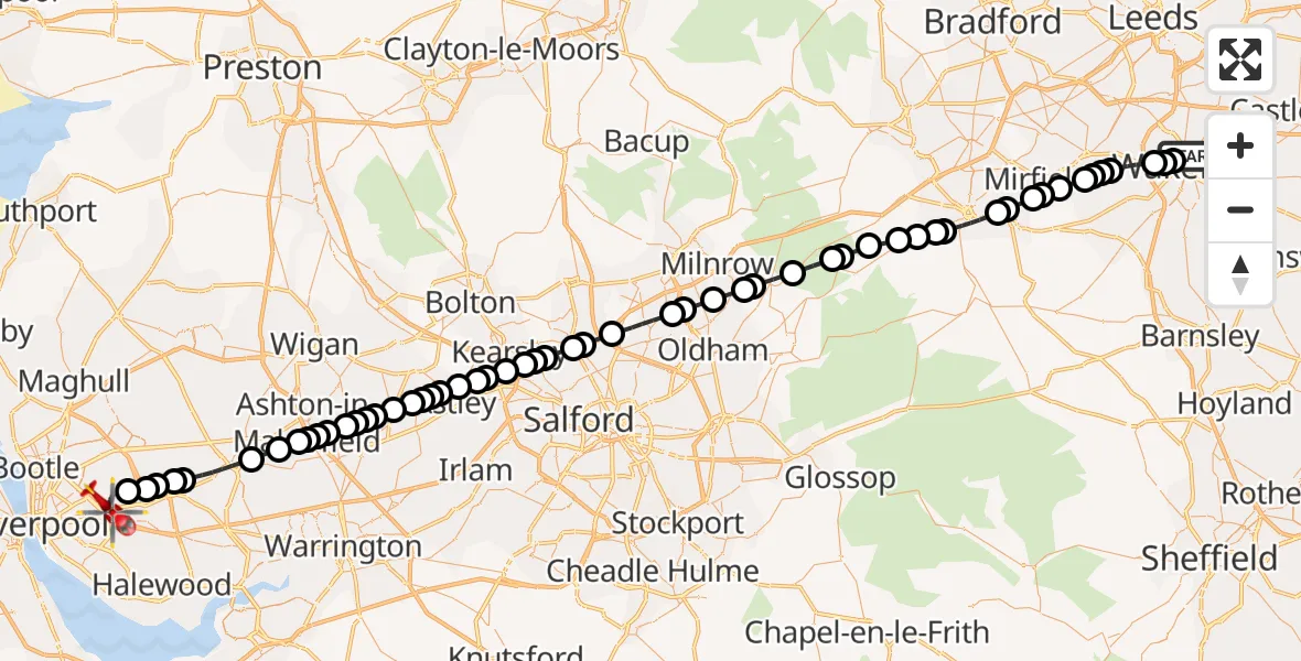 Flight route map: Air Ambulance Helicopter to Liverpool, Little Bongs