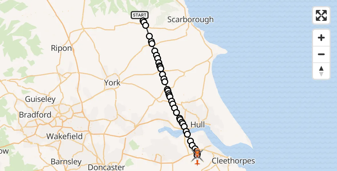 Routekaart van de vlucht: Coastguard Helicopter to Humberside Airport, Humberside Airport