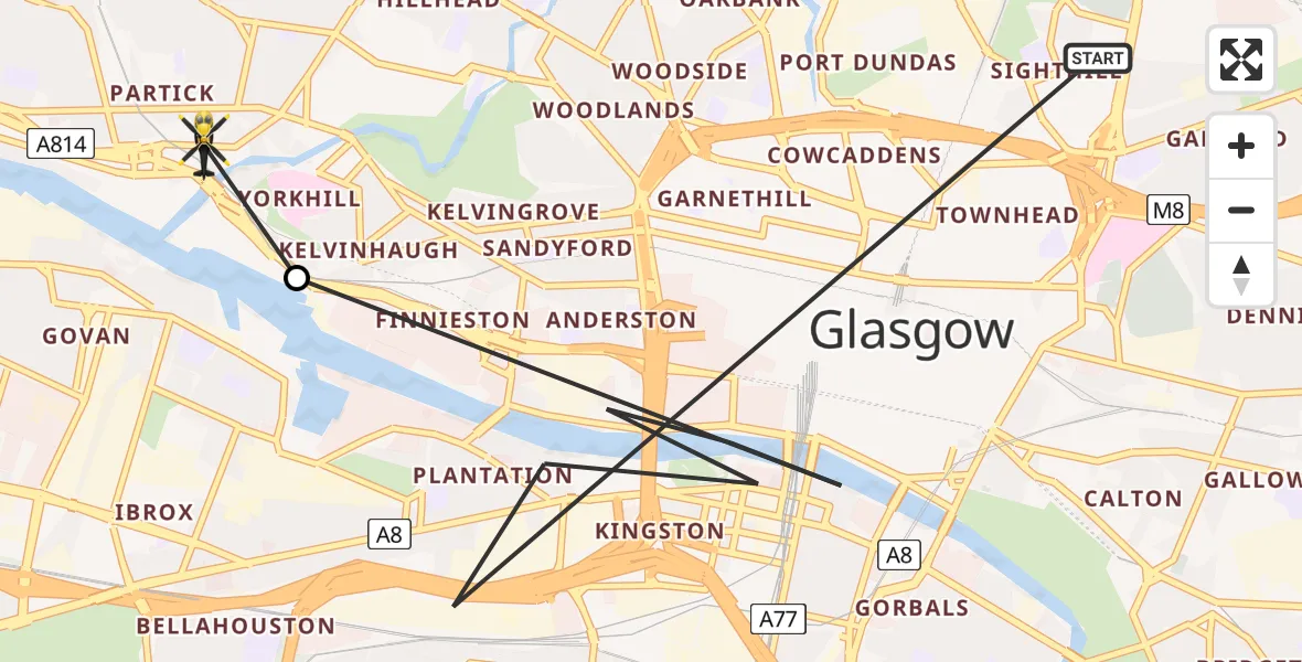 Flight path map showing Police Helicopter route from Glasgow to Glasgow