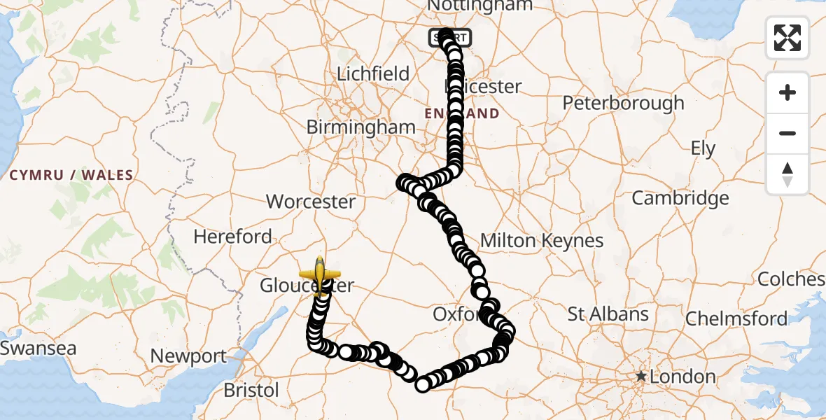 Flight route map: Police Aircraft to Gloucestershire Airport, Gloucestershire Airport