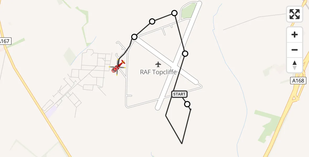 Flight route map: Air Ambulance Helicopter to RAF Topcliffe, RAF Topcliffe