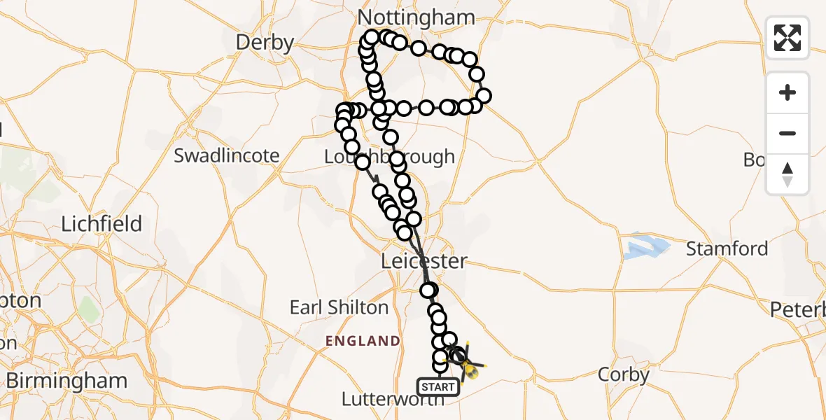 Routekaart van de vlucht: Police Helicopter to Mowsley, Mowsley