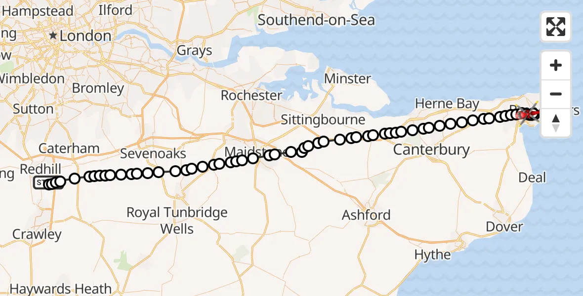Flight route map: Air Ambulance Helicopter to Westwood, Highfield Road