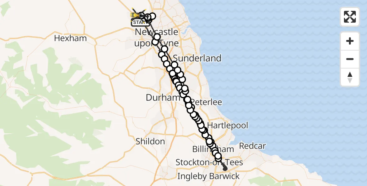 Flight route map: Police Helicopter to Dinnington, Prestwick Road