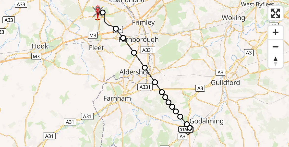 Routekaart van de vlucht: Air Ambulance Helicopter to Blackbushe Airport, Blackbushe Airport