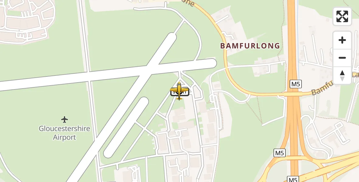 Flight route map: Police Aircraft to Tewkesbury, Bamfurlong Lane