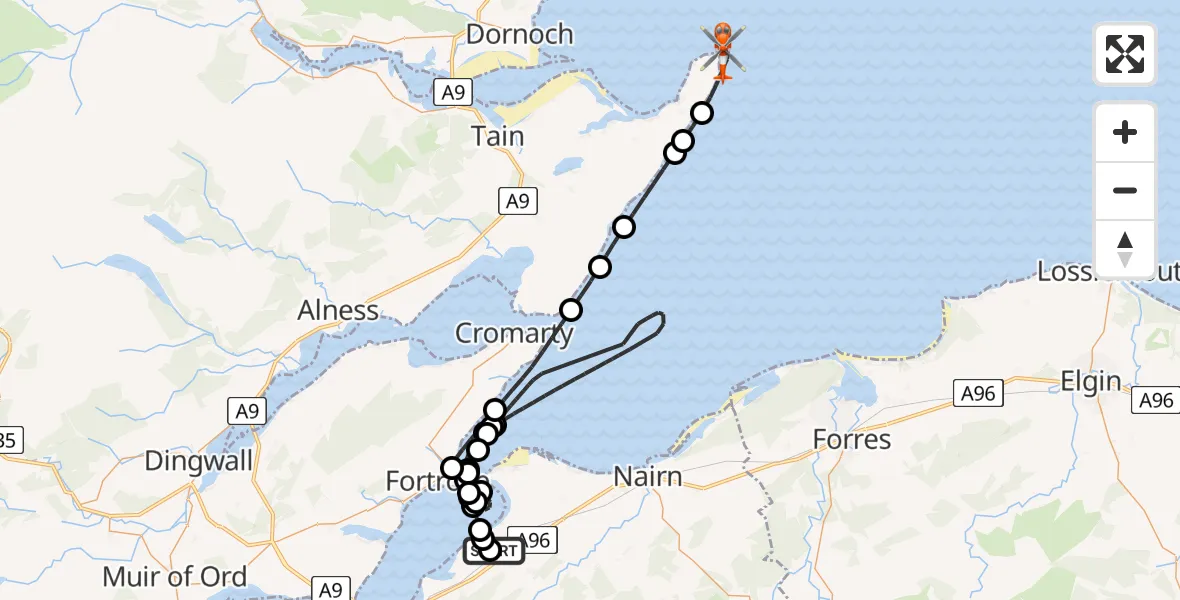 Flight route map: Coastguard Helicopter to Portmahomack, C1017