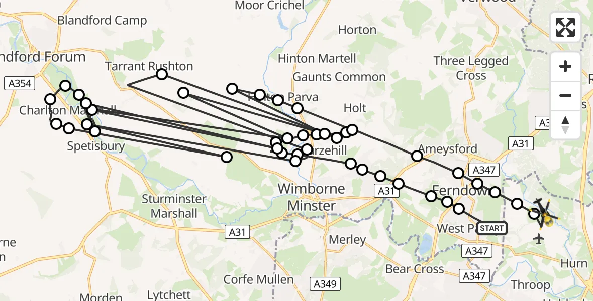 Flight route map: Police Helicopter to Bournemouth Airport, Bournemouth Airport
