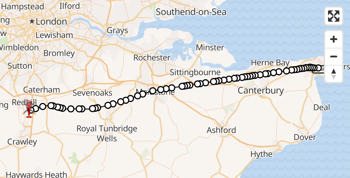 Routekaart van de vlucht: Air Ambulance Helicopter to Redhill Aerodrome, Redhill Aerodrome