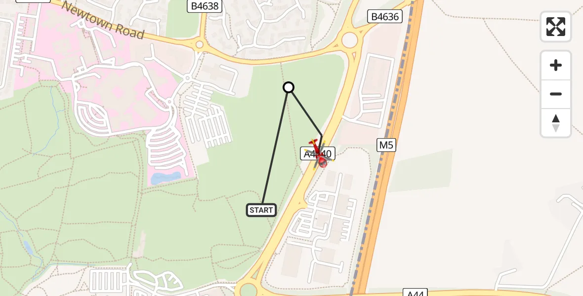 Routekaart van de vlucht:  to Worcester, Nunnery Way