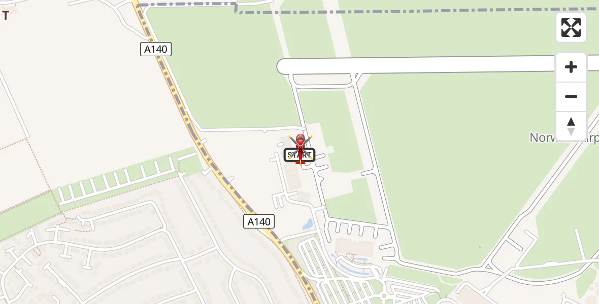 Flight path map showing Air Ambulance Helicopter route from Norwich Airport to Norwich Airport