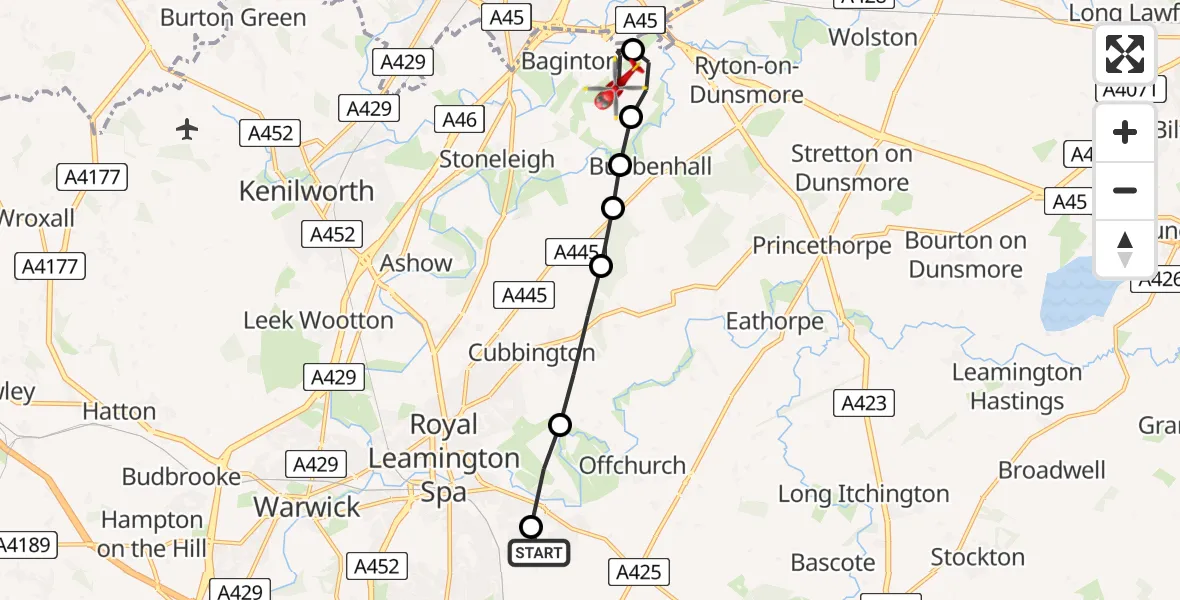 Routekaart van de vlucht: Air Ambulance Helicopter to Baginton, Siskin Parkway West