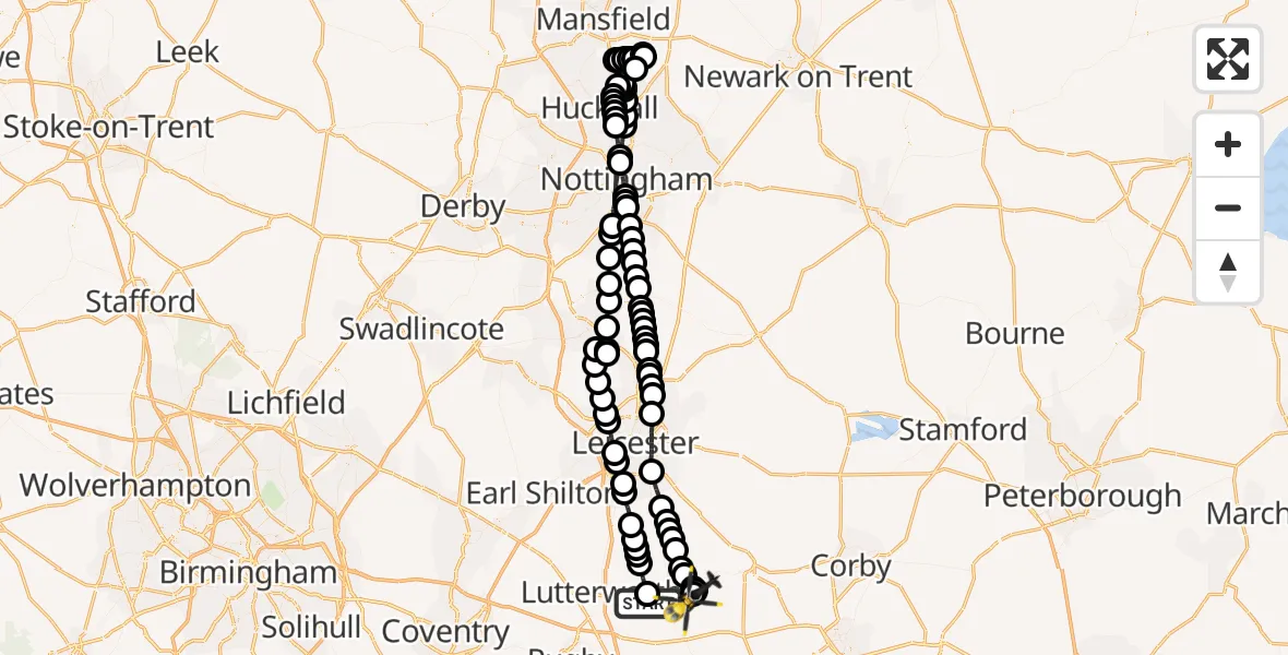 Flight route map: Police Helicopter to Marston Trussell, Marston Trussell