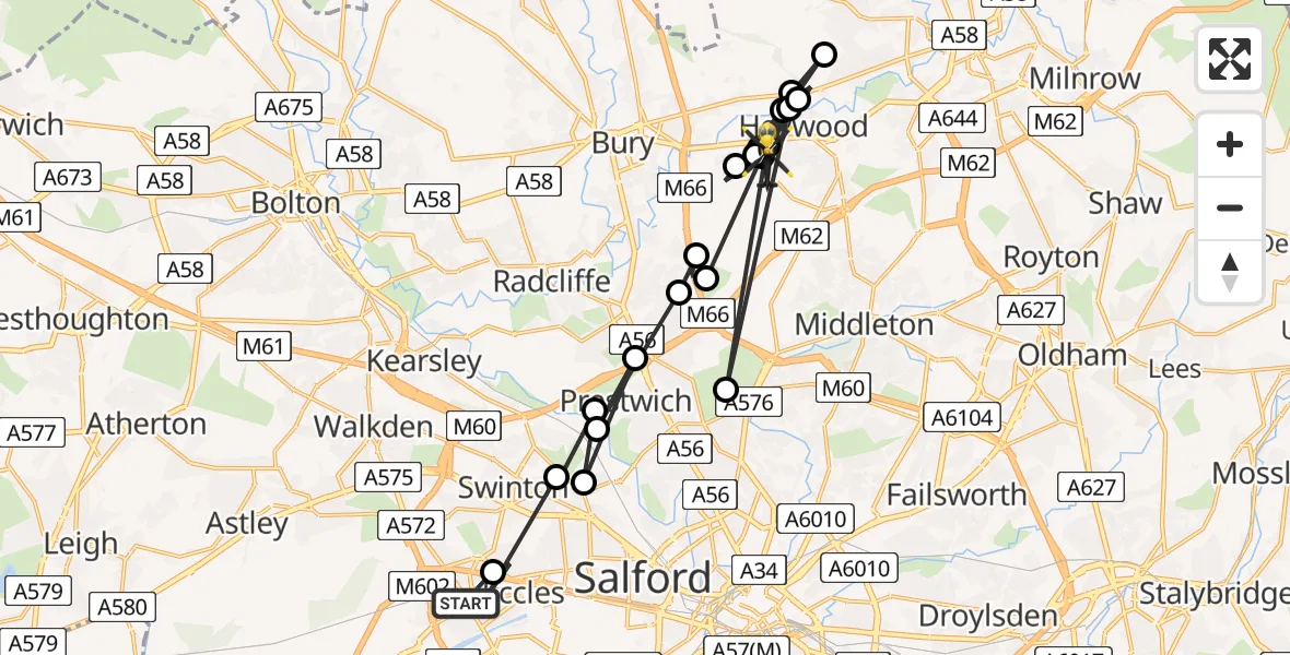 Flight route map: Police Helicopter to Heywood, Heys Lane