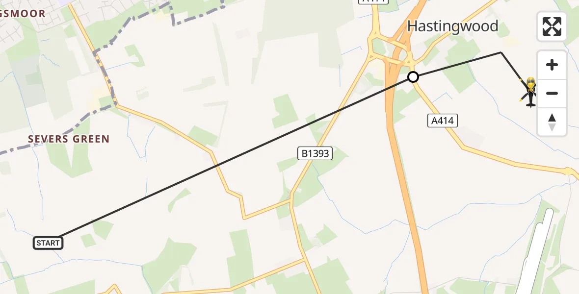 Flight route map: Police Helicopter to North Weald Bassett, Hazelwood Park