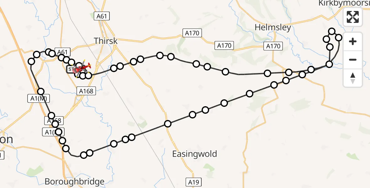 Flight route map: Air Ambulance Helicopter to RAF Topcliffe, RAF Topcliffe