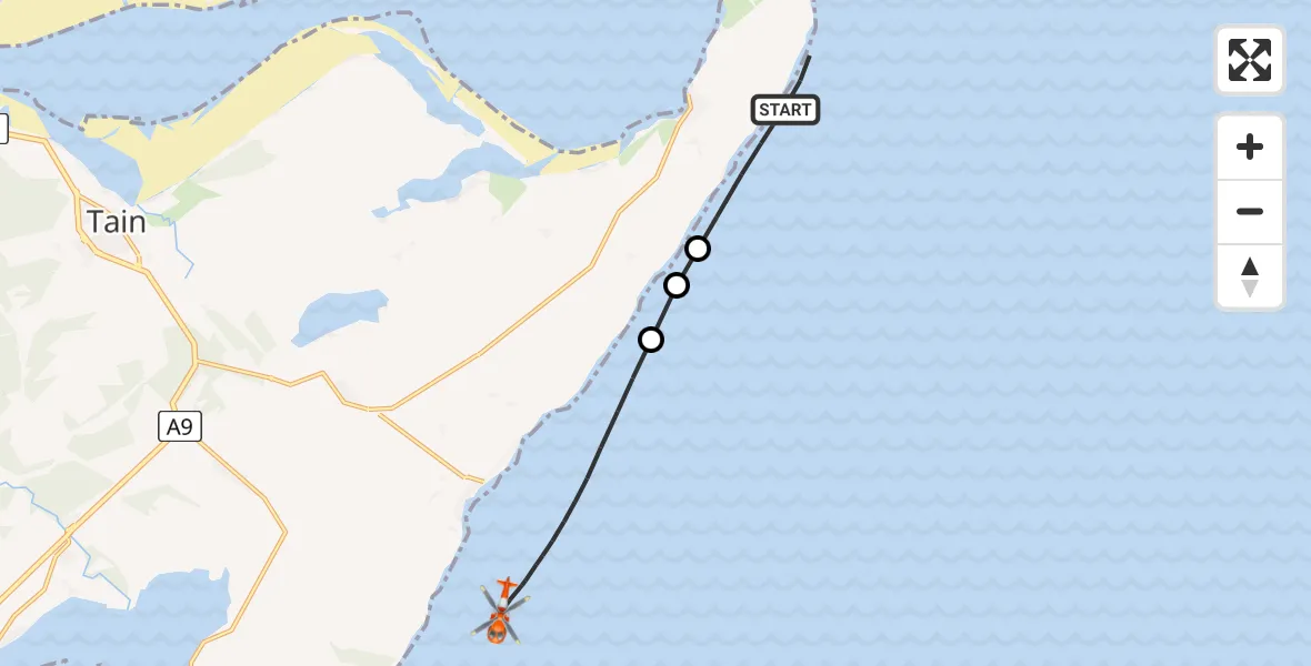 Flight route map: Coastguard Helicopter to North Sea, North Sea