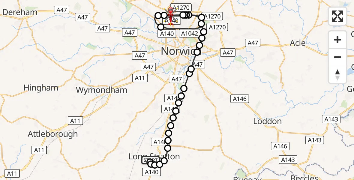 Routekaart van de vlucht: Air Ambulance Helicopter to Norwich Airport, Norwich Airport