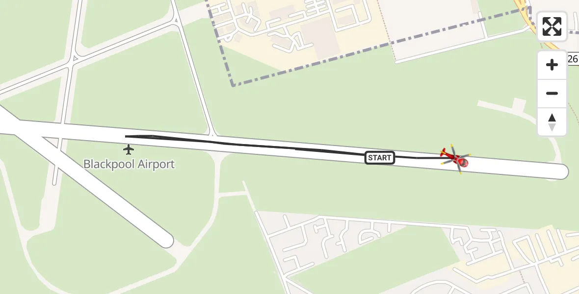 Flight route map: Air Ambulance Helicopter to Blackpool Airport, Blackpool Airport