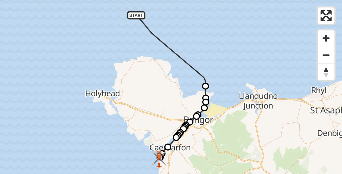 Routekaart van de vlucht: Coastguard Helicopter to Caernarfon Airport, Caernarfon Airport