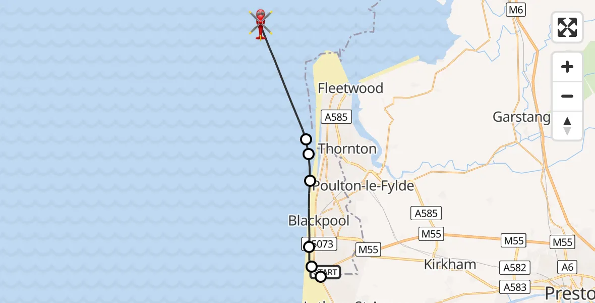Flight route map: Air Ambulance Helicopter to Irish Sea, Irish Sea