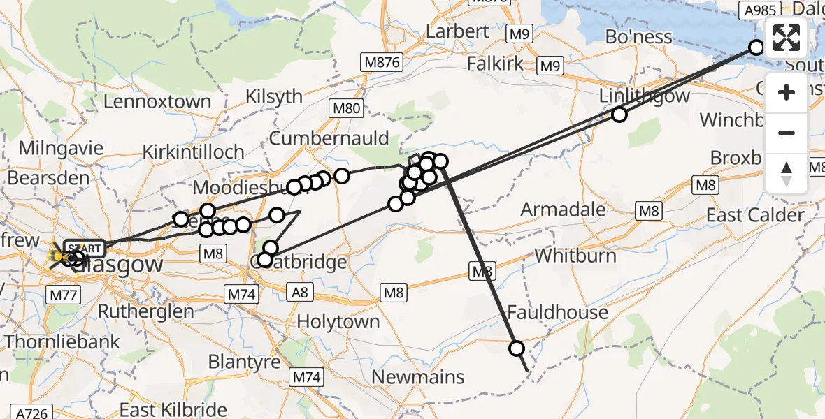 Flight path map showing Police Helicopter route from Glasgow to Glasgow