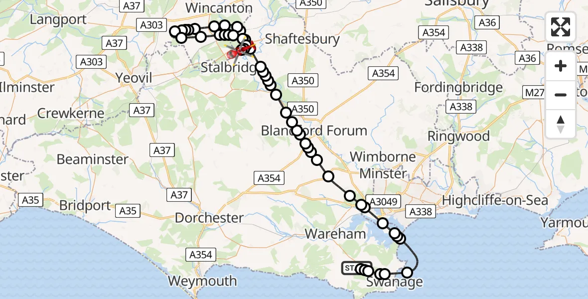 Flight route map: Air Ambulance Helicopter to Henstridge Airfield, Henstridge Airfield