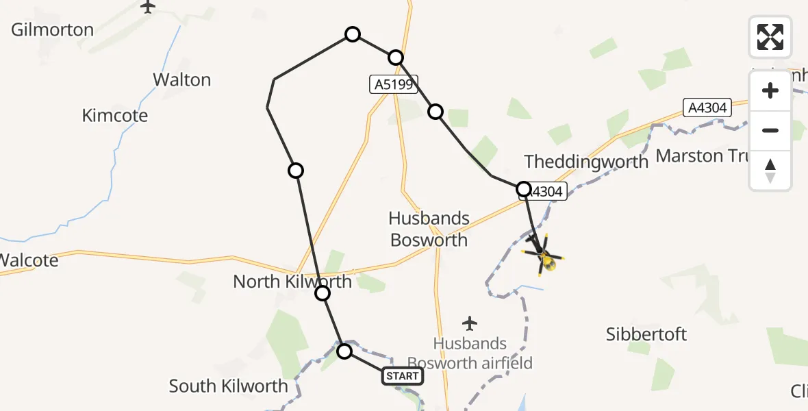 Flight route map: Police Helicopter to Marston Trussell, Marston Trussell