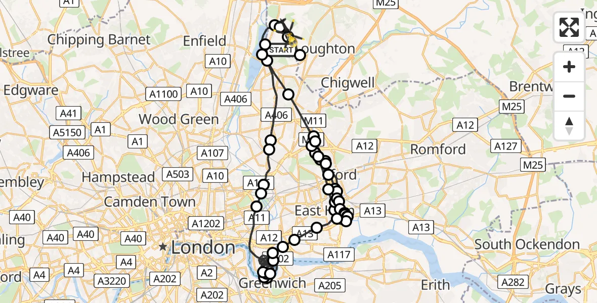 Routekaart van de vlucht: Police Helicopter to Sewardstonebury, Blind Lane